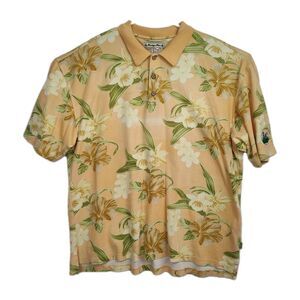 Montego Mon Hawaiian Polo Shirt Men XXL Orange Floral Silk Blend Big Island C.C.